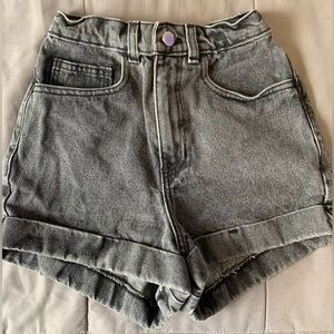 High waisted denim shorts with the “washed out” black to it.